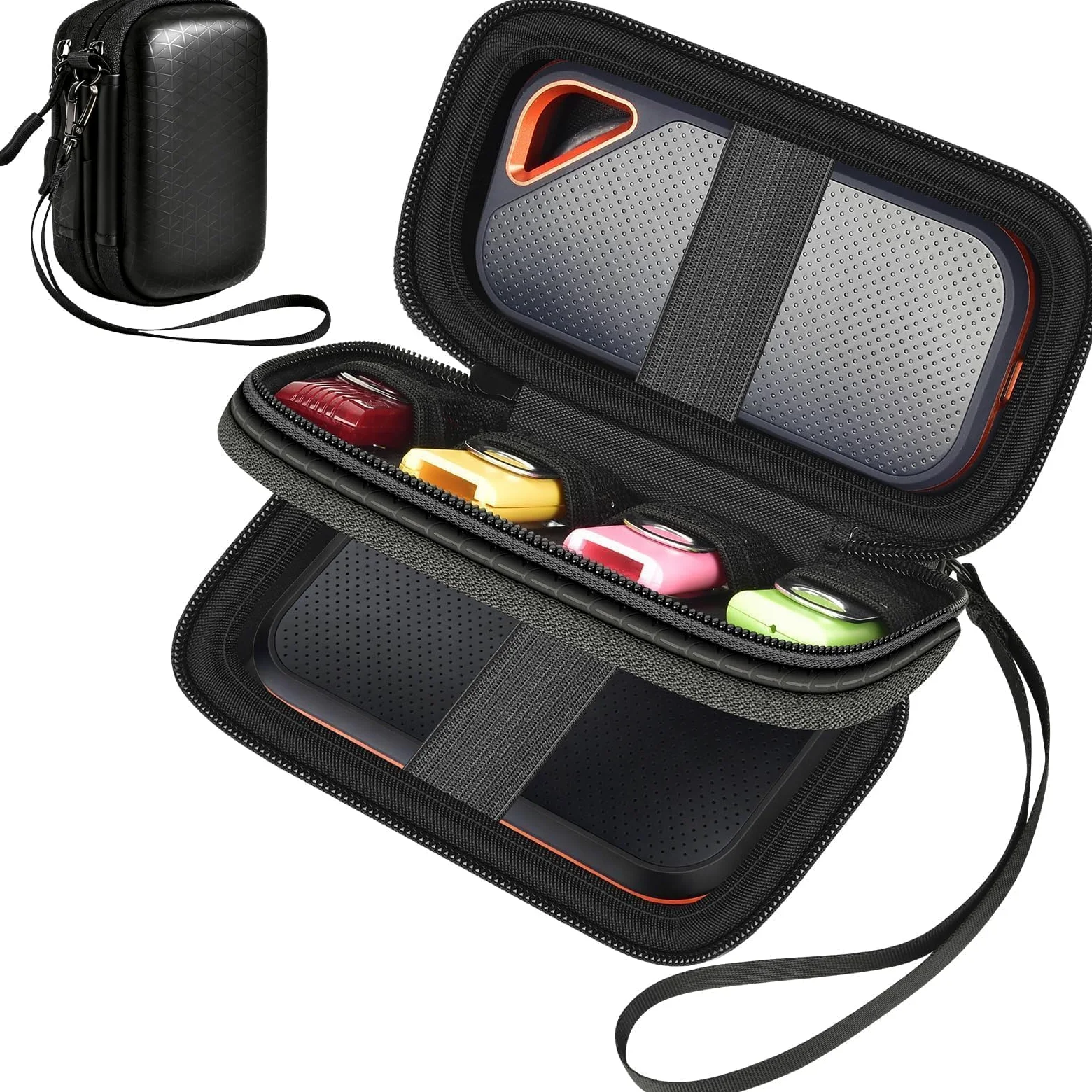GWCASE Custodia Dual SSD per SanDisk Extreme Portable & Extreme PRO, per Crucial | Adatto per SanDisk 1TB/2TB/4TB/8TB, per Crucial X9 X10 Pro & SD Card Studenti Ufficio Viaggi di lavoro (solo borsa) Nero