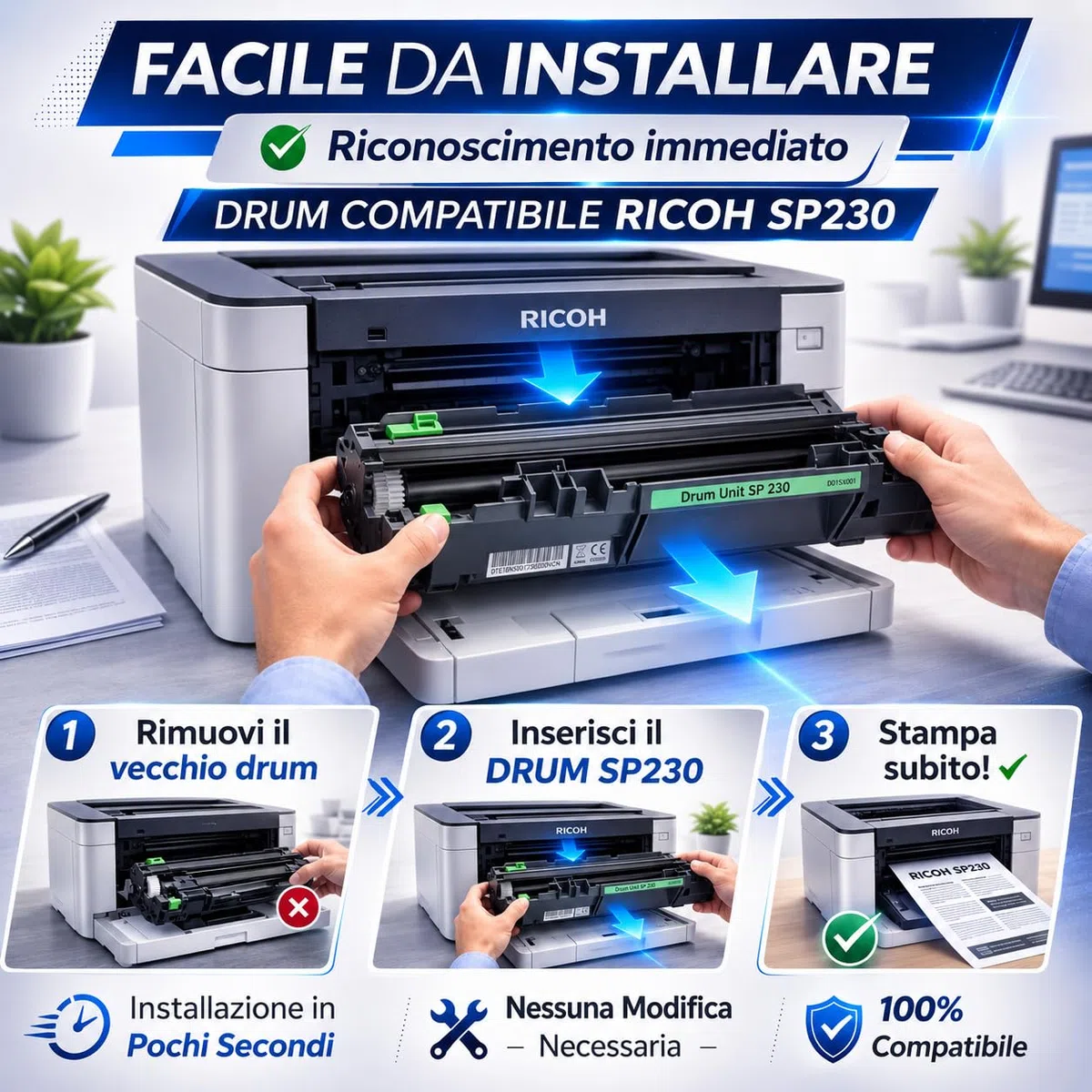 Drum SP230 Compatibile per Ricoh Aficio SP230DN SP230DNw SP230SFN SP230SFNw SP231DN SP231DNw SP231SFN SP232DNw – Tamburo Laser Nero Alta Capacità