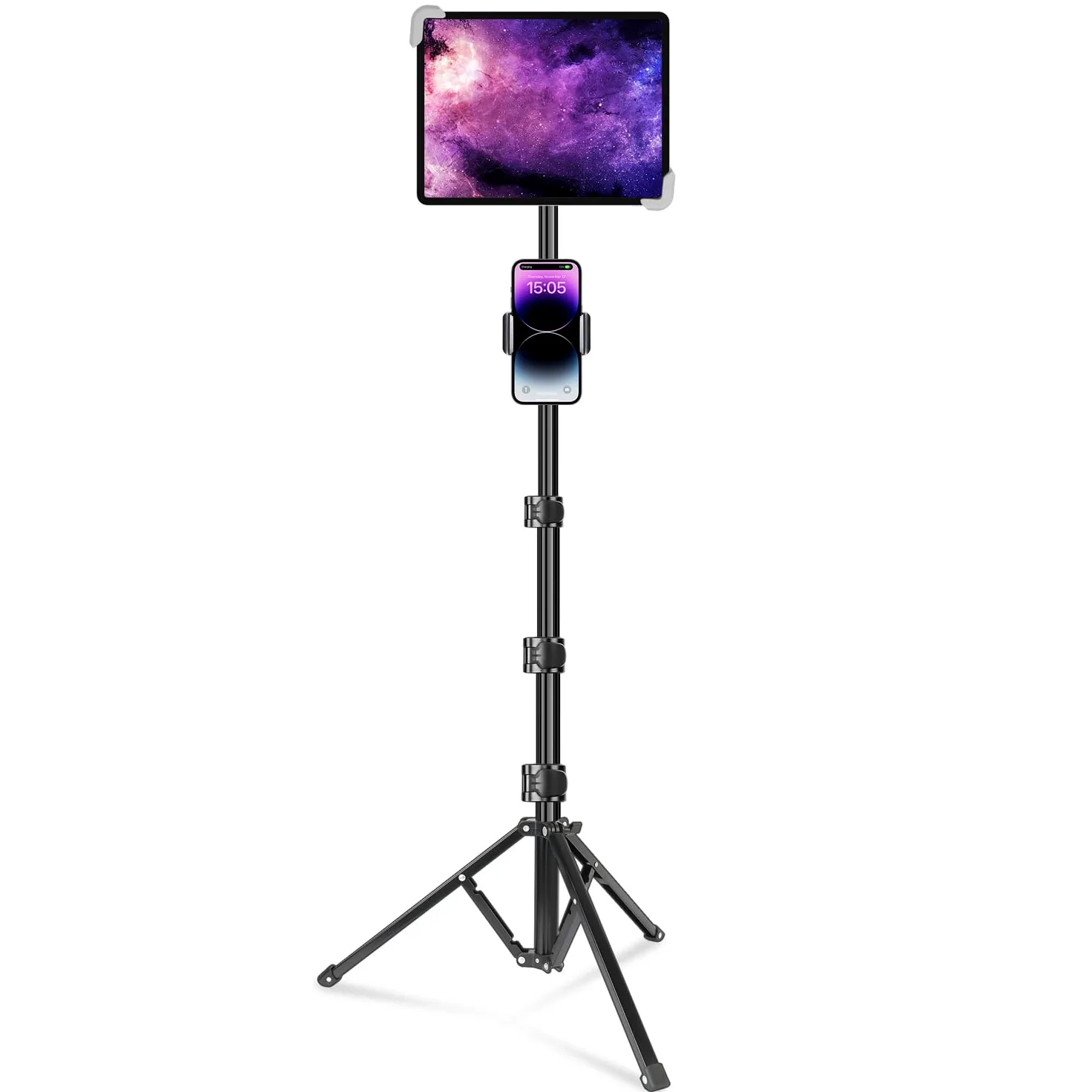 elitehood Treppiede per iPad, 165 cm, regolabile in altezza, supporto da pavimento per iPad con supporto girevole a 360°, per iPad Pro 12,9 11, iPad Air e tutti i tablet da 9,5-14,5 pollici