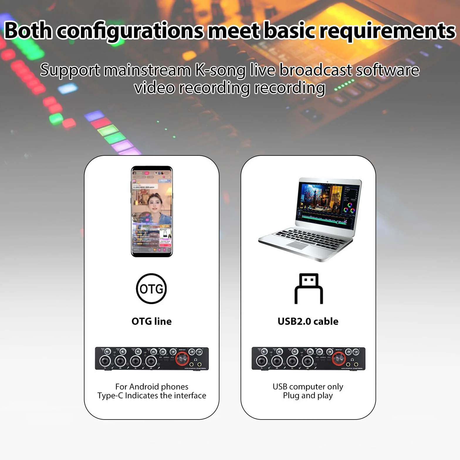 HXBER Scheda audio di registrazione a 4 canali con interfaccia audio senza driver, scheda audio USB da 4 pollici a 4 uscite, 24 bit/192 kHz, alimentatore phantom 48 V per registrazione professionale