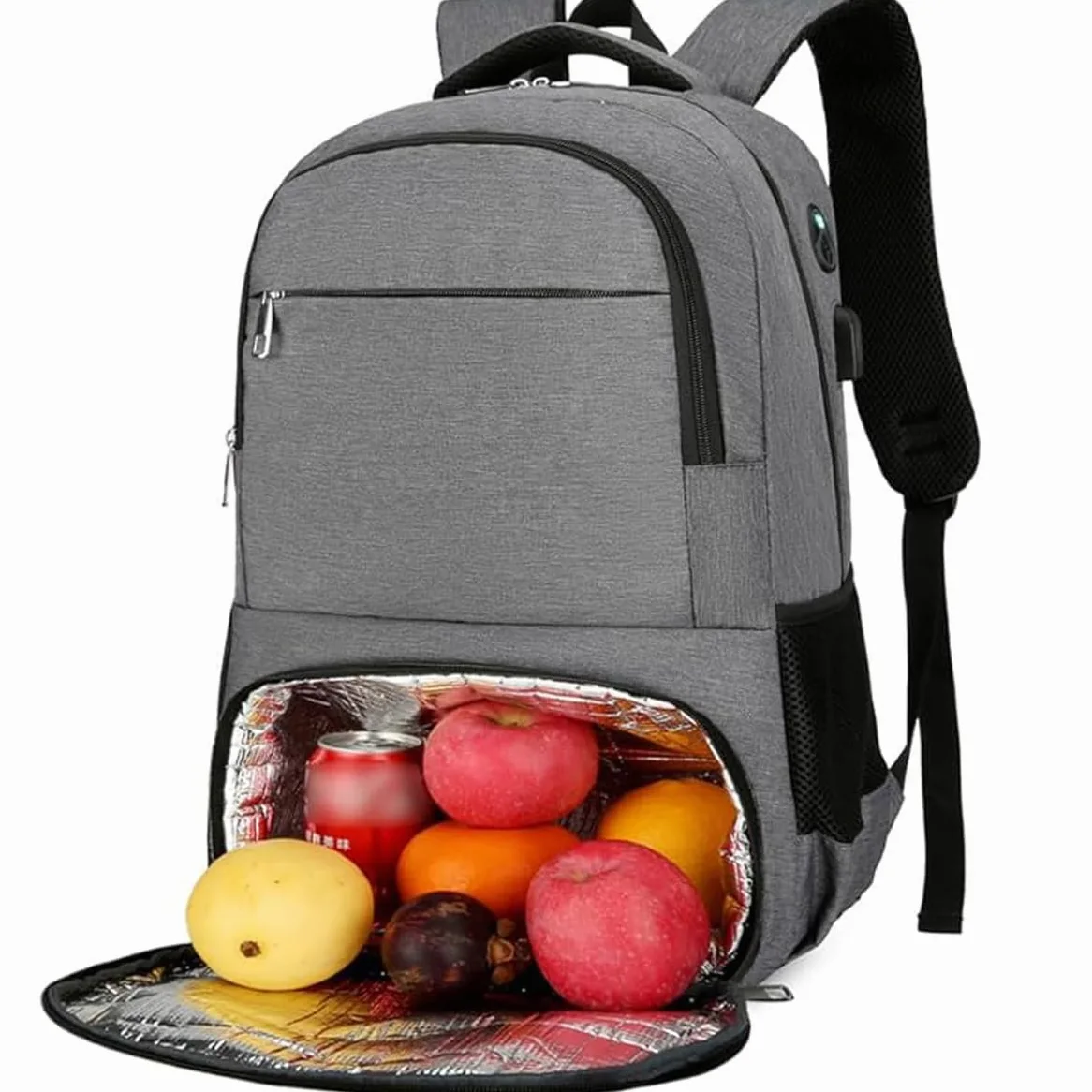 Zaino termico per pranzo da uomo e donna, zaino per il pranzo, zaino per computer portatile con porta di ricarica USB, zaino da viaggio con borsa termica