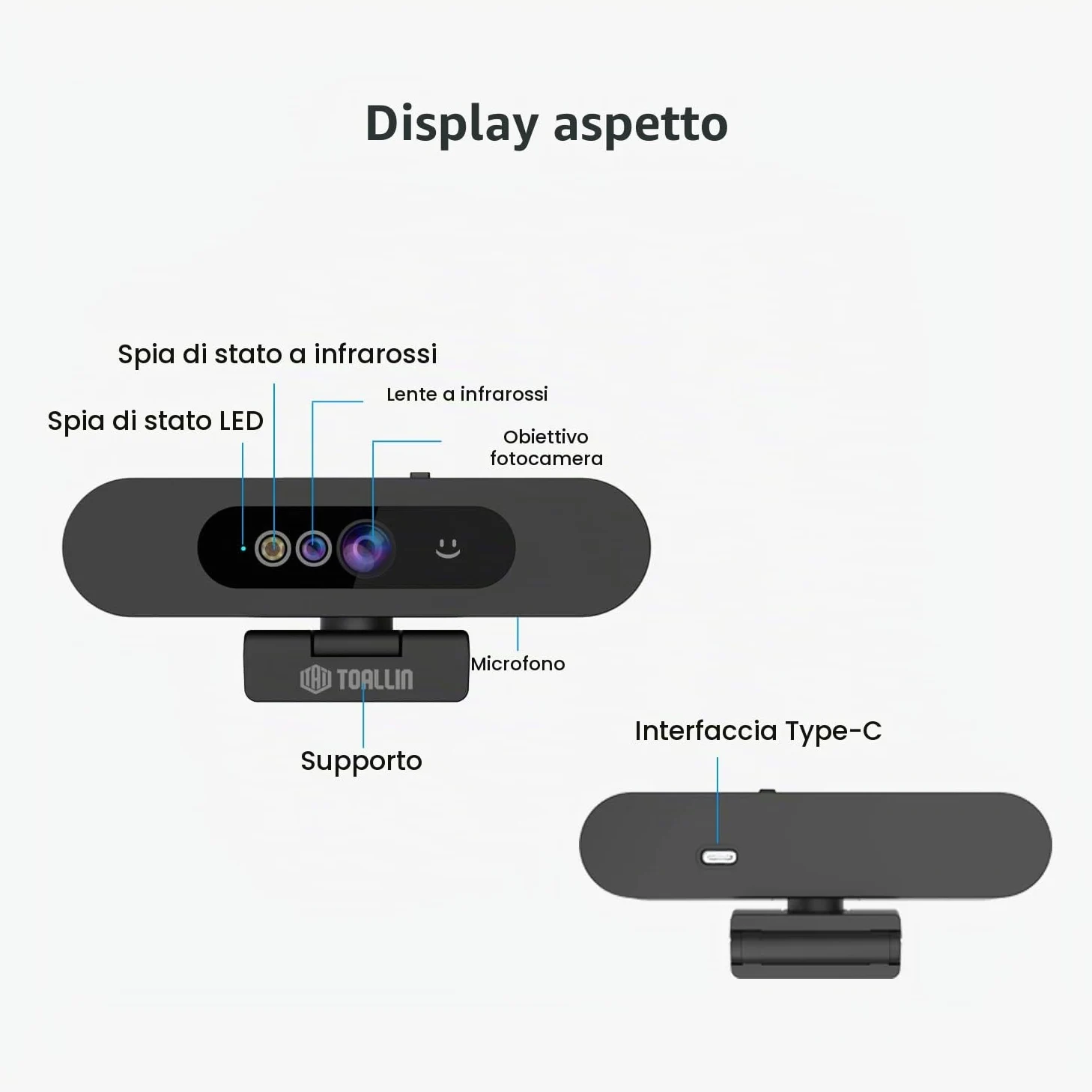 TOALLIN Webcam 1080P per Windows Hello, Fotocamera per riconoscimento facciale, Web cam compatibile con Windows Hello con microfono, Fotocamera per computer, Webcam grandangolare per videochiamate