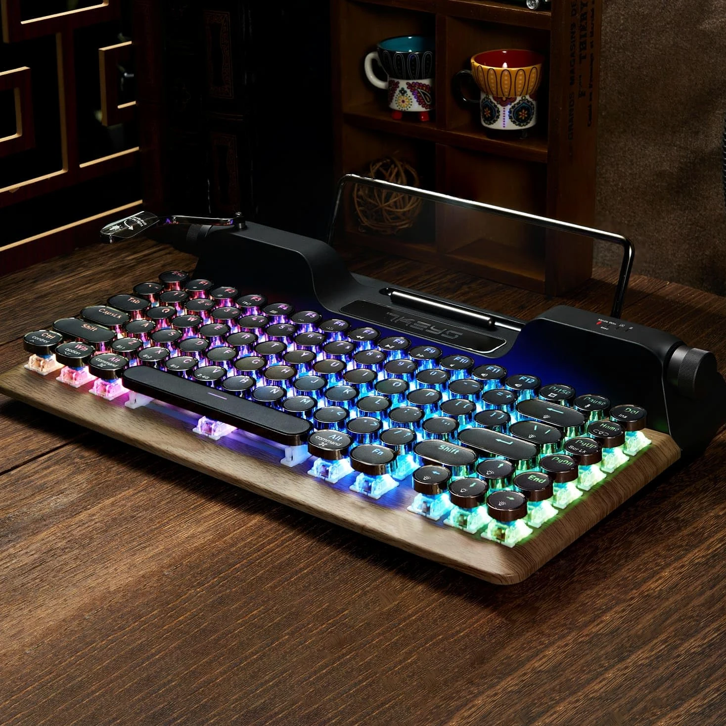 Tastiera in stile macchina da scrivere retrò senza fili meccanica RGB retroilluminata, poggiapolsi confortevole, supporto cablato/Bluetooth 5.0/wireless 2.4G per IPAD/PC/Laptop