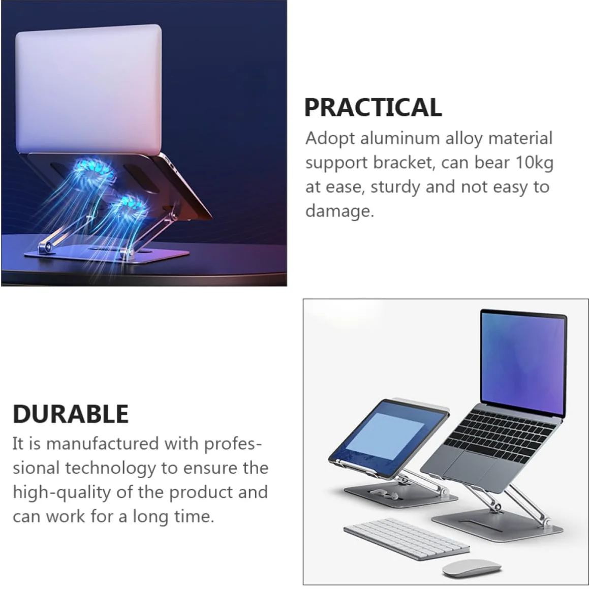 Base di Raffreddamento per Laptop in Lega di Alluminio Doppia Ventola e Supporto Regolabile per Creare Un'atmosfera Estiva Ventilata e Migliorare Raffreddamento del Notebook