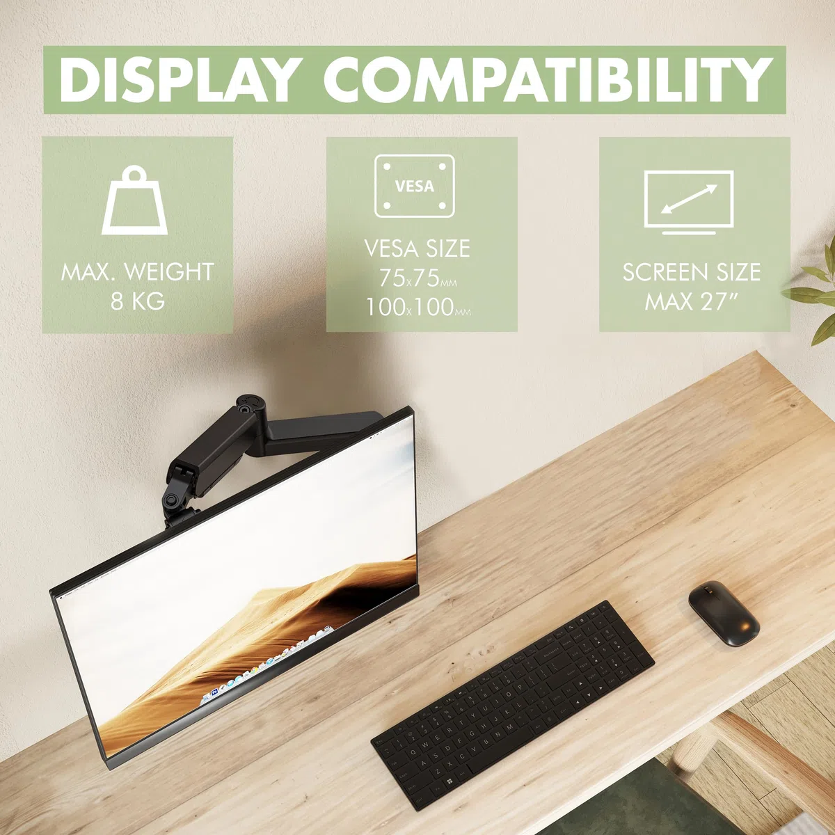 ATHLETIC Supporto Monitor da Scrivania, Braccio per Monitor per Schermo LED LCD da 13 a 27 Pollici, Supporto Monitor pc con Morsetto, Staffa Monitor