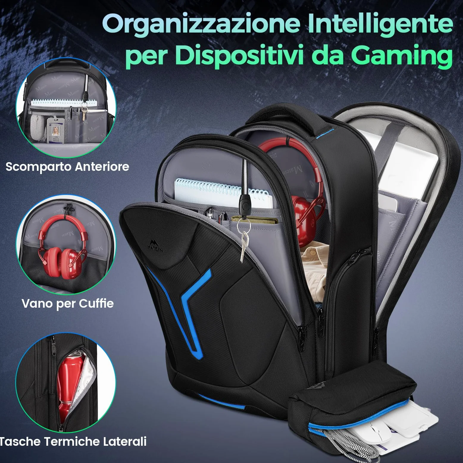 MATEIN Zaino Porta PC 18.4 Pollici, Zaino Uomo Grande per Laptop da Gaming | Grande Zaino Lavoro Uomo 55L, Zaino Impermeabile con Copertura Rimovibile, Business Backpack for Men, per Ufficio, Università