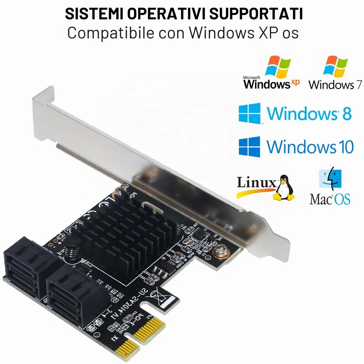 Scheda di Espansione Controller SATA 3.0 a 4 Porte PCIe - 6 Gbps Con Staffa a Basso Profilo, 4 Cavi SATA, Non RAID, Avvio Come Disco di Sistema, Supporta 4 Dispositivi