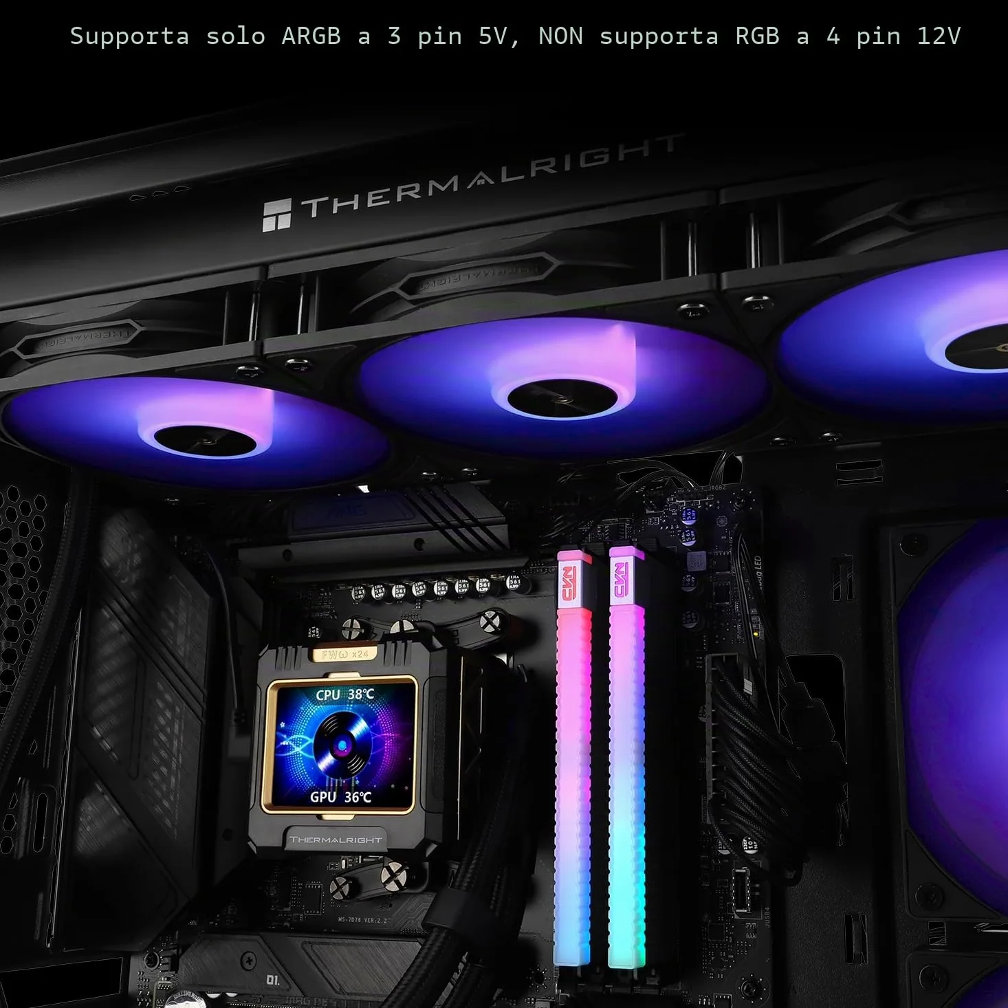 Thermalright TR FW 360 - Raffreddamento ad acqua ARGB, 360 AIO, risoluzione IPS 320 x 240, schermo LCD con display IPS da 2,4 pollici, raffreddamento CPU liquido per raffreddamento CPU AMD/Intel