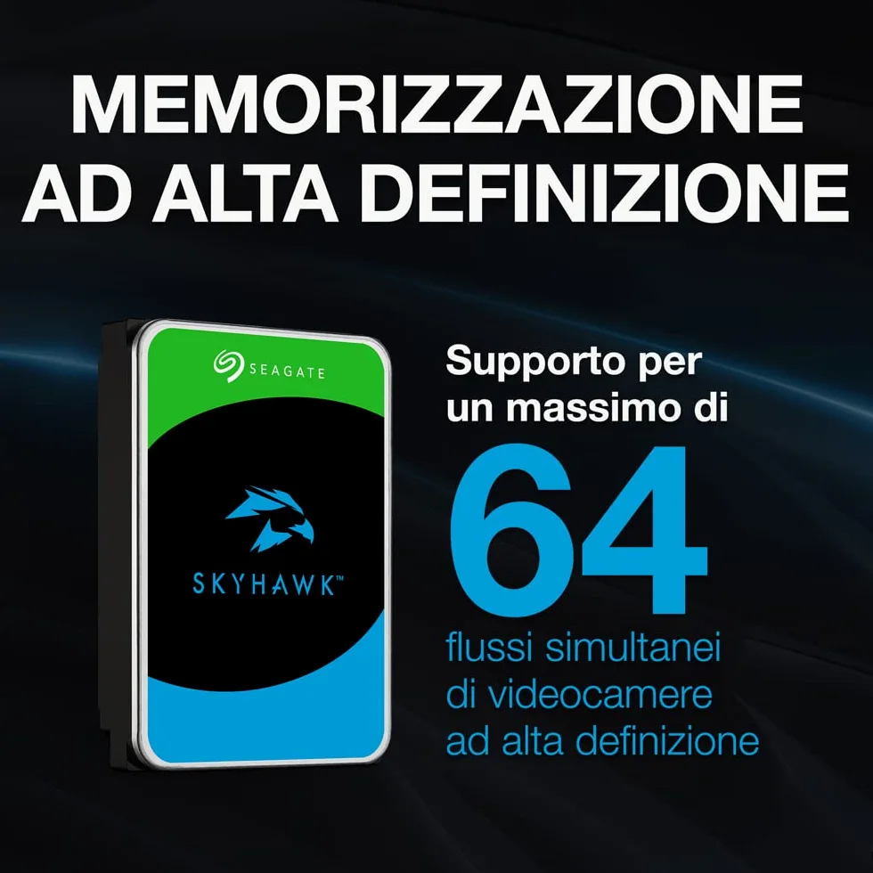 Seagate SkyHawk AI, 3 TB, Unità Disco Interna per Applicazioni di Sorveglianza, Unità SATA 6 GBit/s, 3.5", Cache 64 MB per Sistemi con Videocamere DVR e NVR, 3 Anni di Servizi Rescue (ST3000VX010)