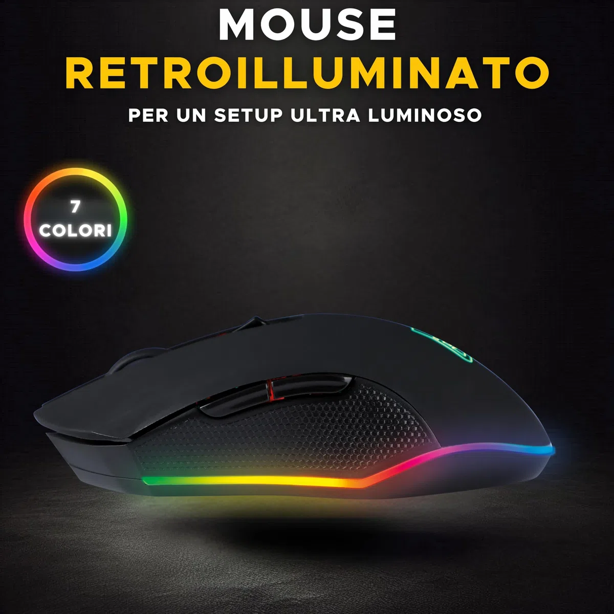 THE G-LAB - Kult Helium Pro - Mouse Gaming con Filo - Mouse da Gaming USB - Sensore Ottico Regolabile 12800 DPI, Illuminazione LED 7 Colori, Mouse Gamer Silenzioso a 6 Pulsanti - PC/PS4/PS5/Xbox