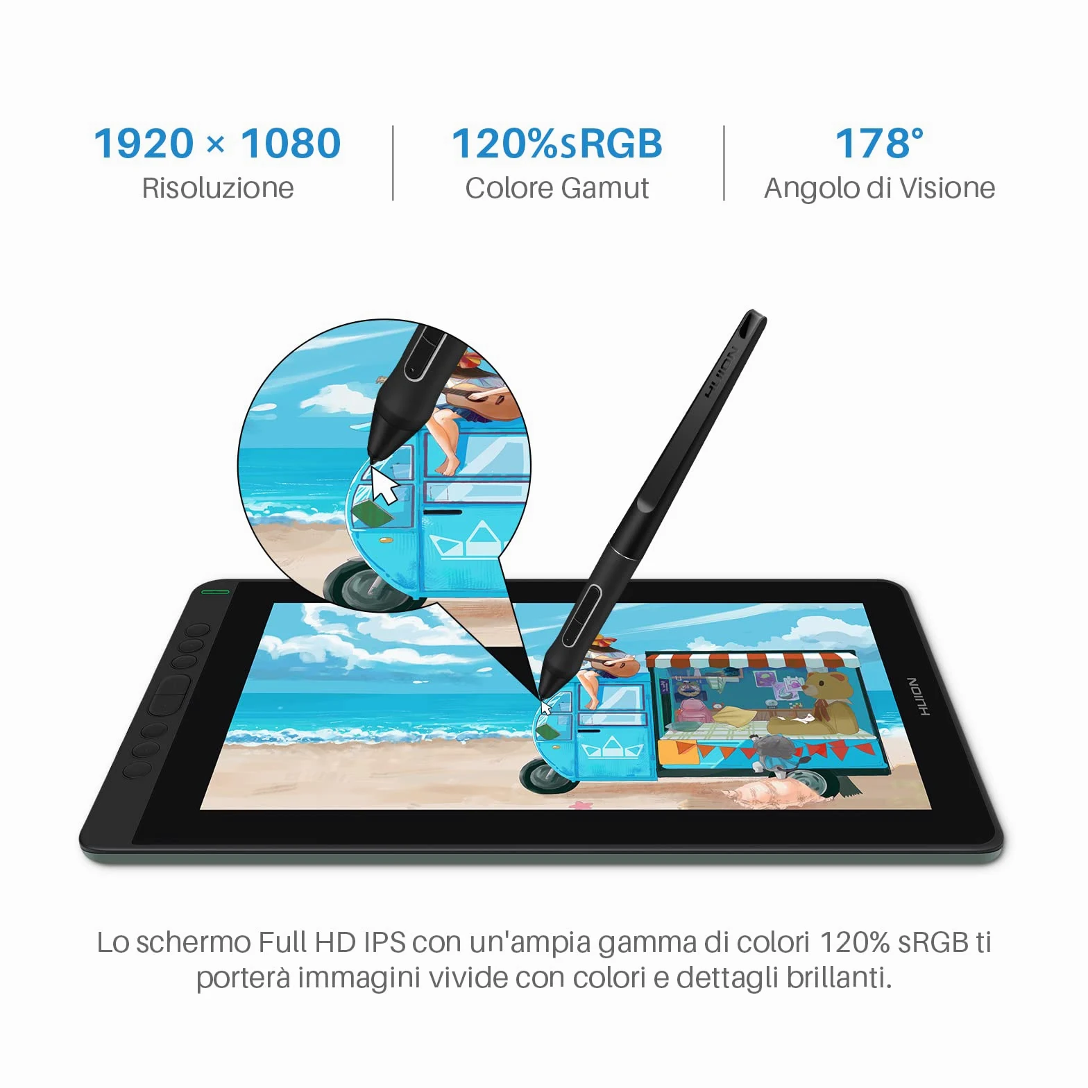 HUION Kamvas 13 Tavoletta Grafica con Schermo, Monitor Grafico da 13,3 Pollici, 120% sRGB, Penna PW517, Supporto Dispositivo Android, Ideale per Lavorare da Casa e Apprendimento Remoto