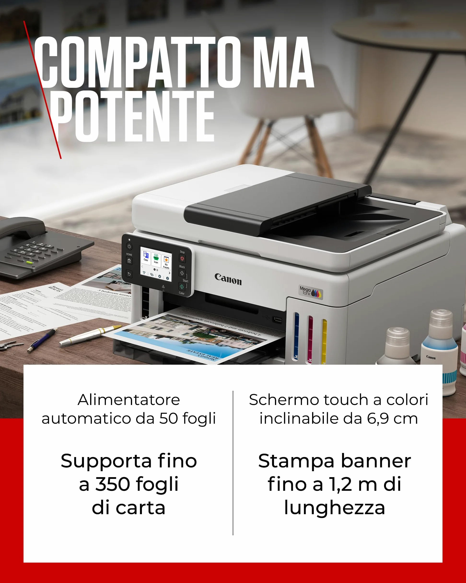 Canon MAXIFY GX6150 Stampante Ufficio Compatta – Stampante con Scanner Multifunzione | Tecnologia MegaTank per Stampe, Copie e Scansioni | Connessione Wireless, Ethernet e USB