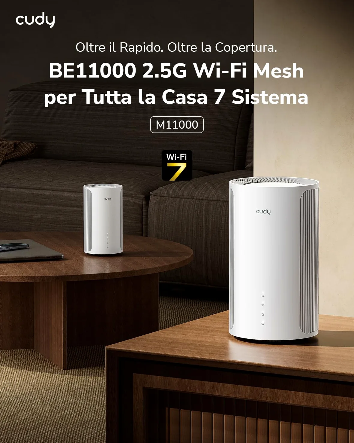 Cudy Tri-Band WiFi 7 BE11000 - Sistema mesh per tutta la casa, 6 trasmissioni da 10 Gbps, 4 porte 2.5G, MU-MIMO, Multi-VPN, Cudy APP, antenne interne intelligenti, M11000, confezione da 2