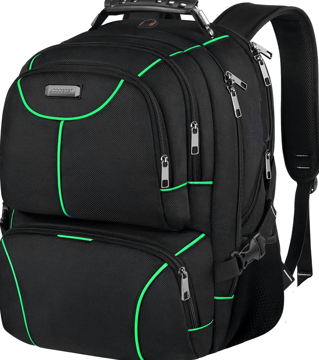 VECKUSON Zaino per computer portatile, 15,6 pollici, verde, unisex, impermeabile, porta di ricarica USB, isolato, approvato TSA, antifurto, tessuto in nylon poliestere resistente