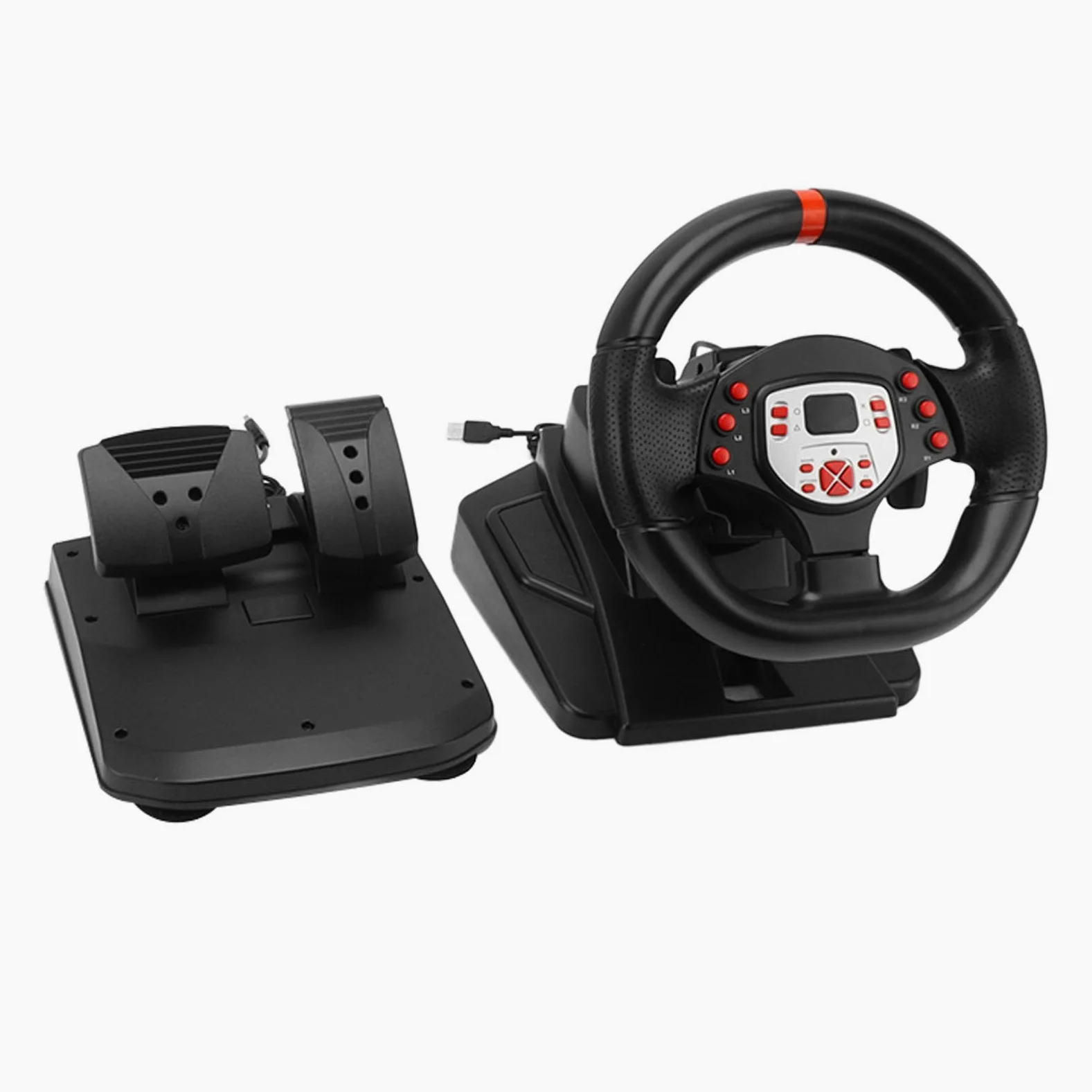 Volante da Corsa, Volante con Vibrazione da Gioco Volante per PC con Pedale Al Volante da 180 Gradi Simulatore di Corse di Volante da Corsa 5 in 1 per PC