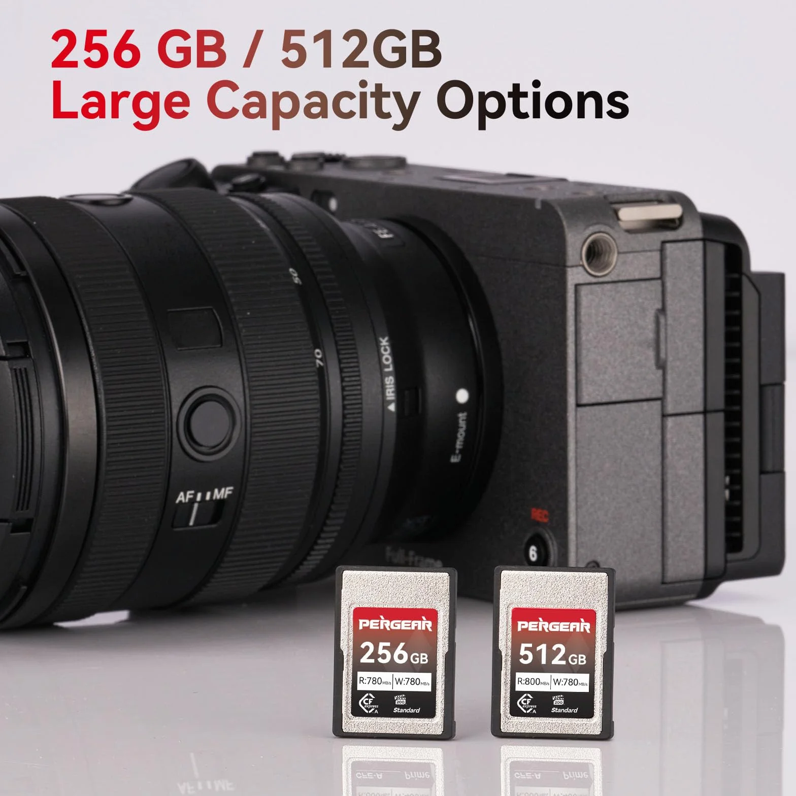 Pergear 512GB Scheda di Memoria CFexpress Tipo A, Fino a 800 MB/s di Velocità di Lettura e 780 MB/s di Velocità di Scrittura Per 4K 120P, 8K 30P(Confezione da 2), Compatibile con fotocamere Sony Alpha