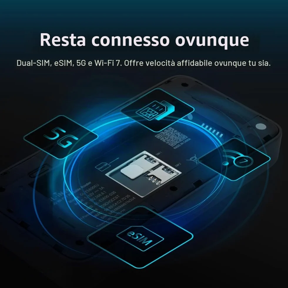 MUDI 7 (GL-E5800) | 5G NR Tri-Band Wi-Fi 7 Travel Router