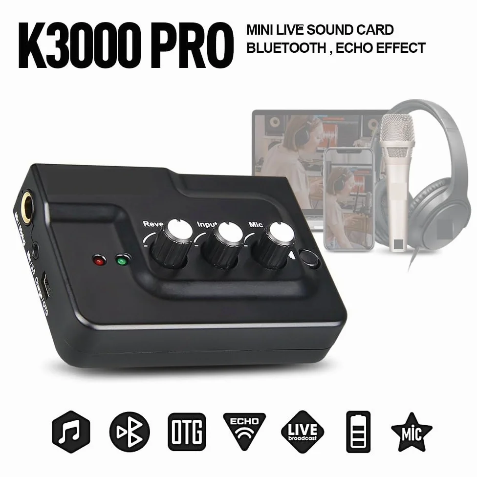 K3000 Scheda audio trasmissione live Interfaccia mixer eco esterna con Bluetooth