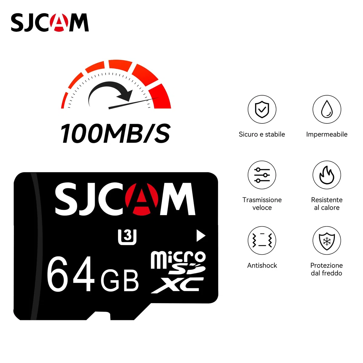 SJCAM 64G Card, Velocità fino a 100 MB/s, compatibile con C300, C400, C200PRO, C110, C110+, SJ20, SJ11, SJ4K Action Cameras, Vlog Cameras