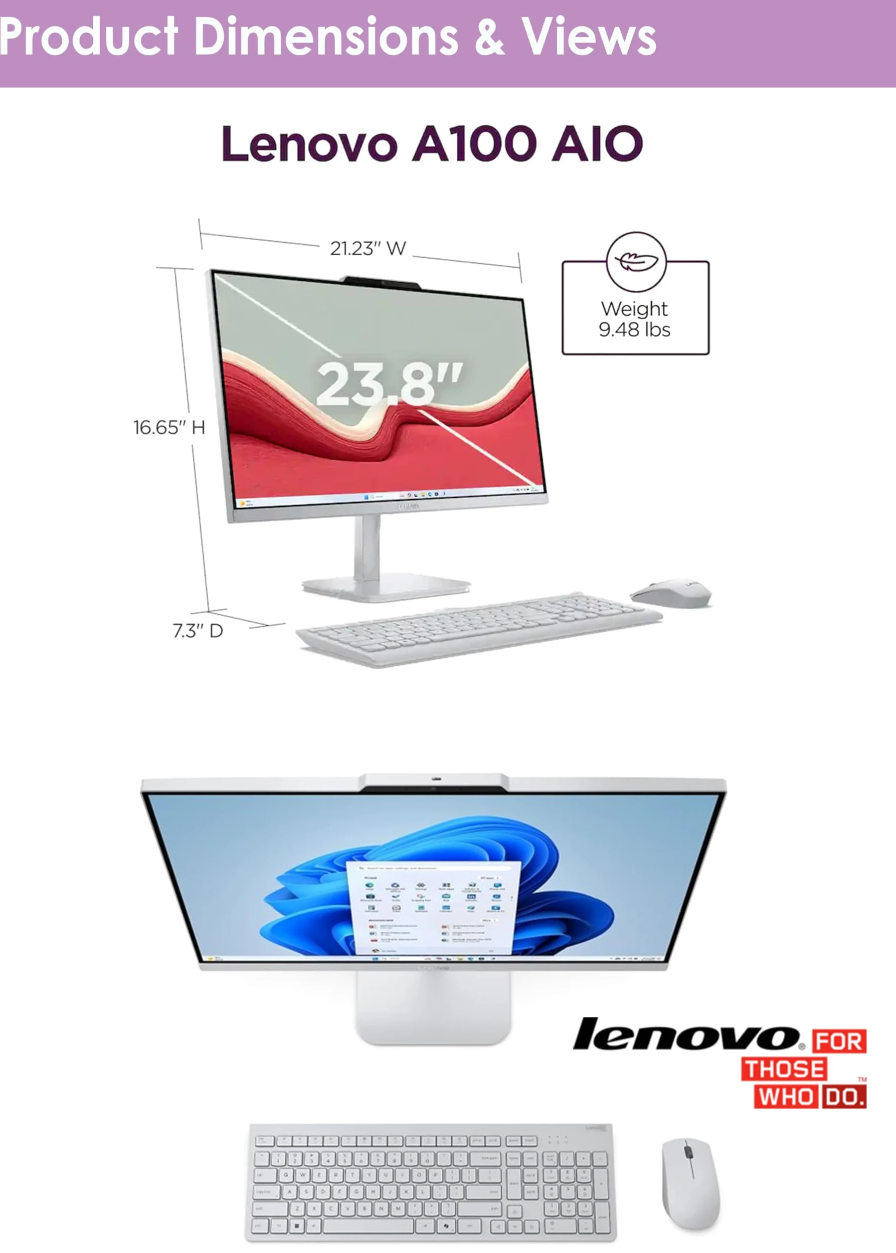 Lenovo Desktop All-in-One con processore Intel 4-Core | Display Full HD da 24 pollici | RAM DDR4 da 32 GB, SSD PCIe da 512 GB | WiFi 6| Bluetooth| USB, porte Ethernet, Windows 11 Pro | Uscita HDMI per