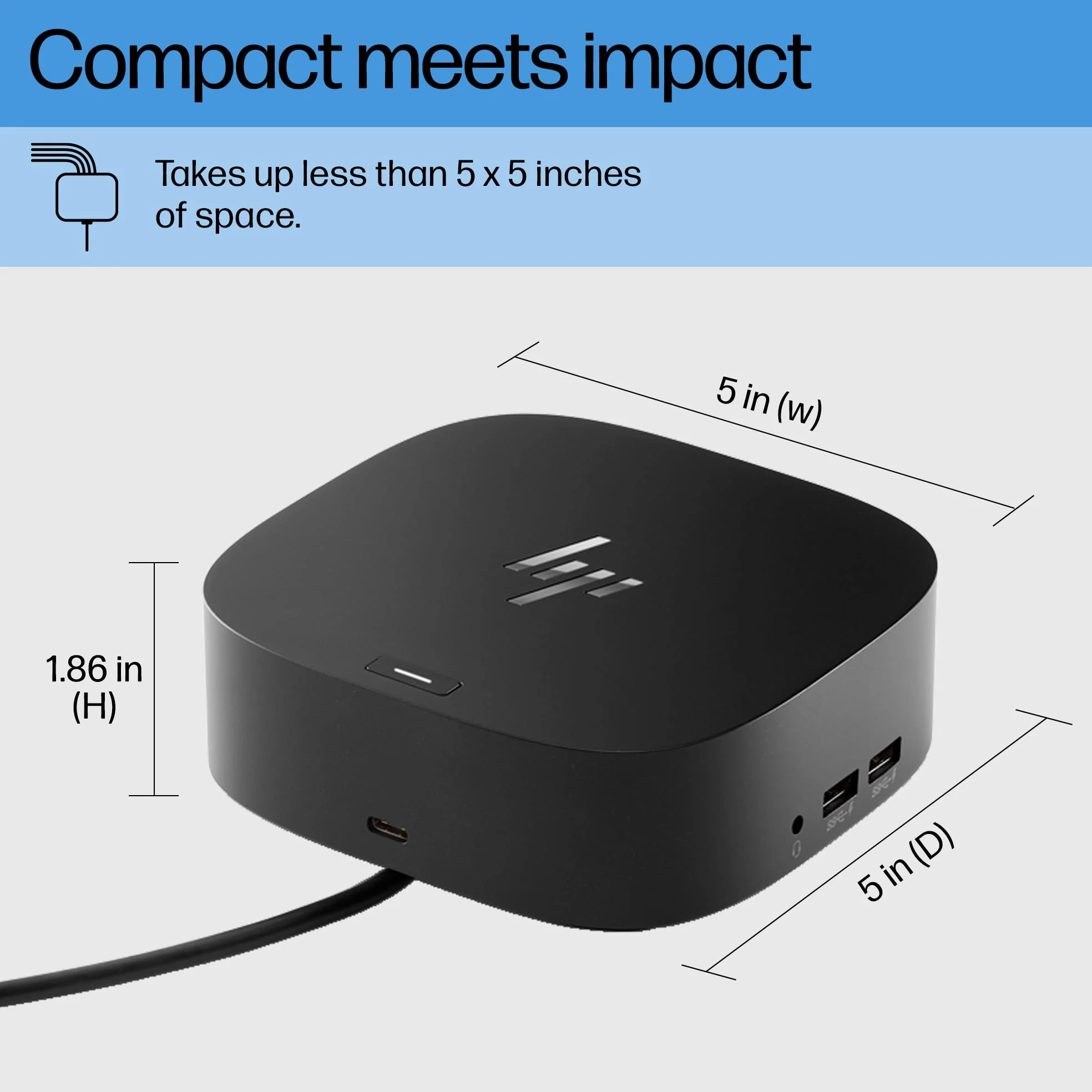 HP Adattatore USB-C Dock G5-11-in-1 per laptop, PC e notebook abilitati USB-C e Thunderbolt, cavo singolo per ricarica, rete o trasferimento dati, ideale per la gestione sicura e remota