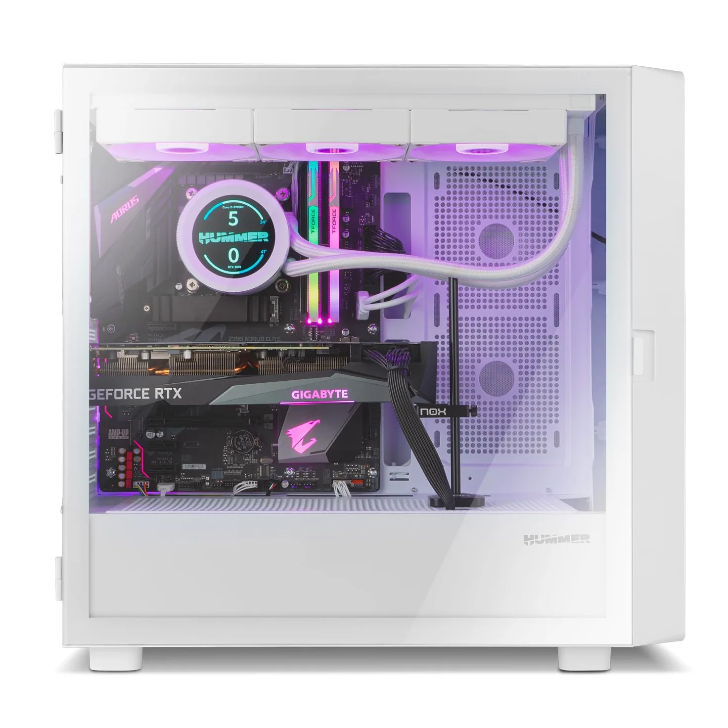 NOX XTREME PRODUCTS HUMMER BIOS - Semitower ATX|M-ATX| ITX, Display LCD da 8” personalizzabile, Pannello frontale rete metallica, laterale vetro temperato, Spazio per 11 ventole, USB-C e 3.0, Bianco