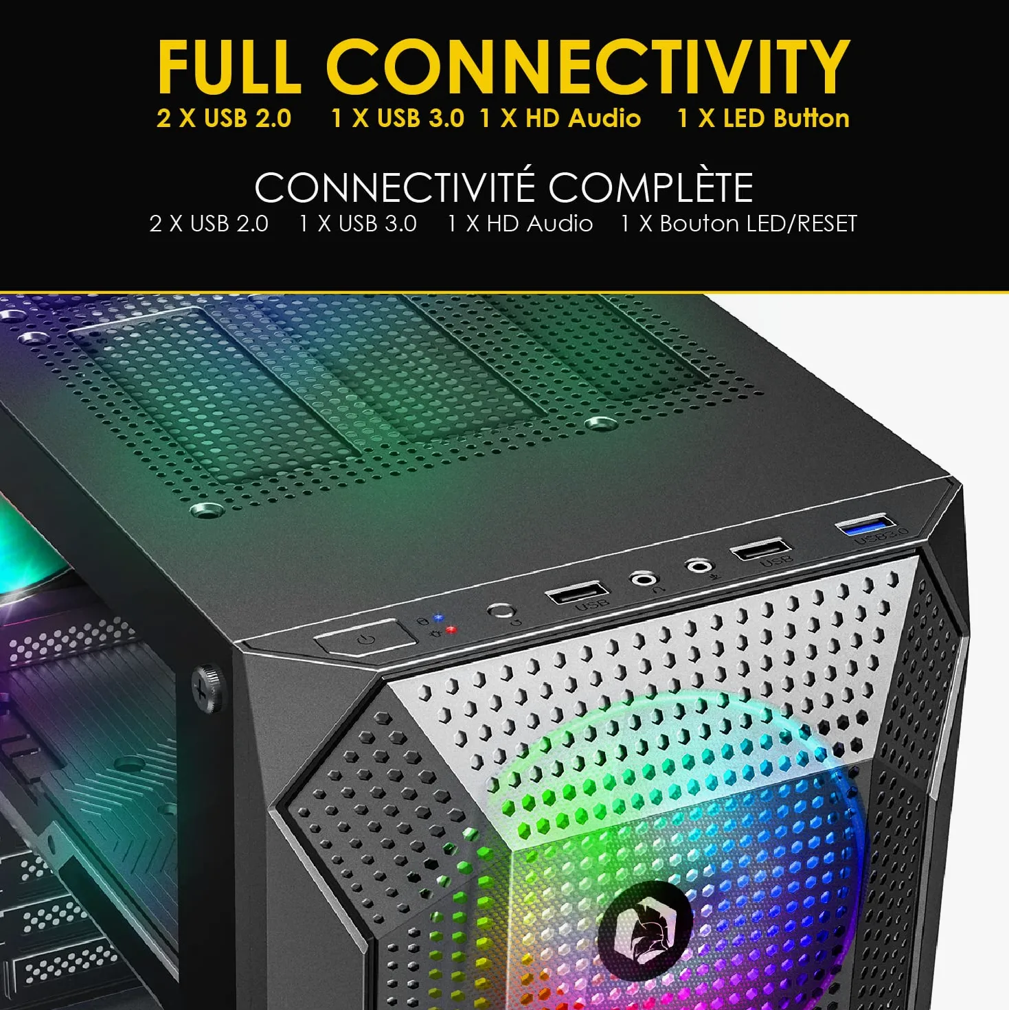 EMPIRE GAMING - Case PC da Gioco Ruby - ARGB Mid-Tower ATX, mATX, ITX -Frontale Mesh -Pannello Laterale in Vetro Acrilico -4 Ventilatori 3 Pins 5 Volt LED RGB Indirizzabile 120 mm -MB Sync- Nero