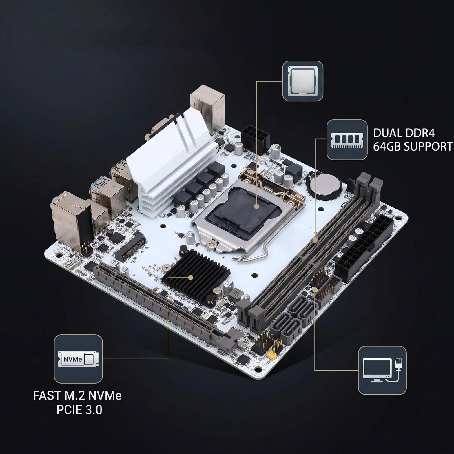 Luocute Scheda Madre H510 ITX per LGA1200, DDR4 a Doppio Canale da 64 GB | MITX 170x170mm, Supporta di Decima/undicesima Generazione, M.2 NVMe PCIe 3.0, VGA+, Realtek Gigabit LAN