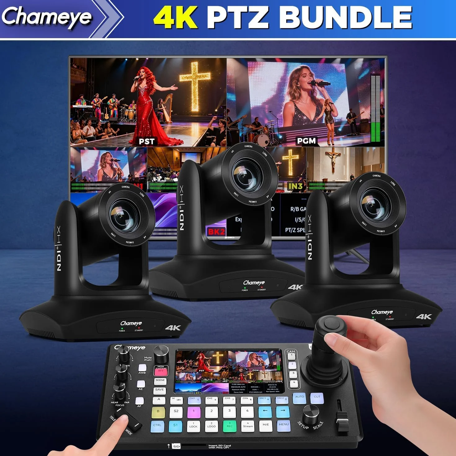 Chameye Telecamera PTZ 4K con NDI, Tracciamento AI-Automatico, Zoom Ottico 20X (Zoom ibrido 30x), Certificazione NDI HX, HDMI/USB 3.0/LAN, per Chiesa, Culto, Istruzione, Conferenze, Nero (C420T)