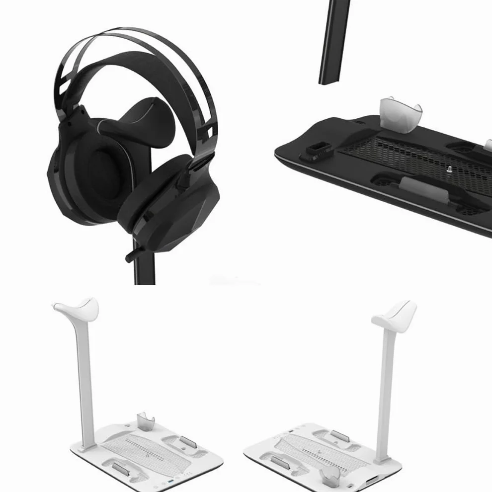 Per PS5 Slim Host Supporto Multifunzionale Della Base di Dissipazione del Calore per la Ricarica del Controller di Gioco PS5slim e lo Scaffale di Stoccaggio del Disco (NERO)