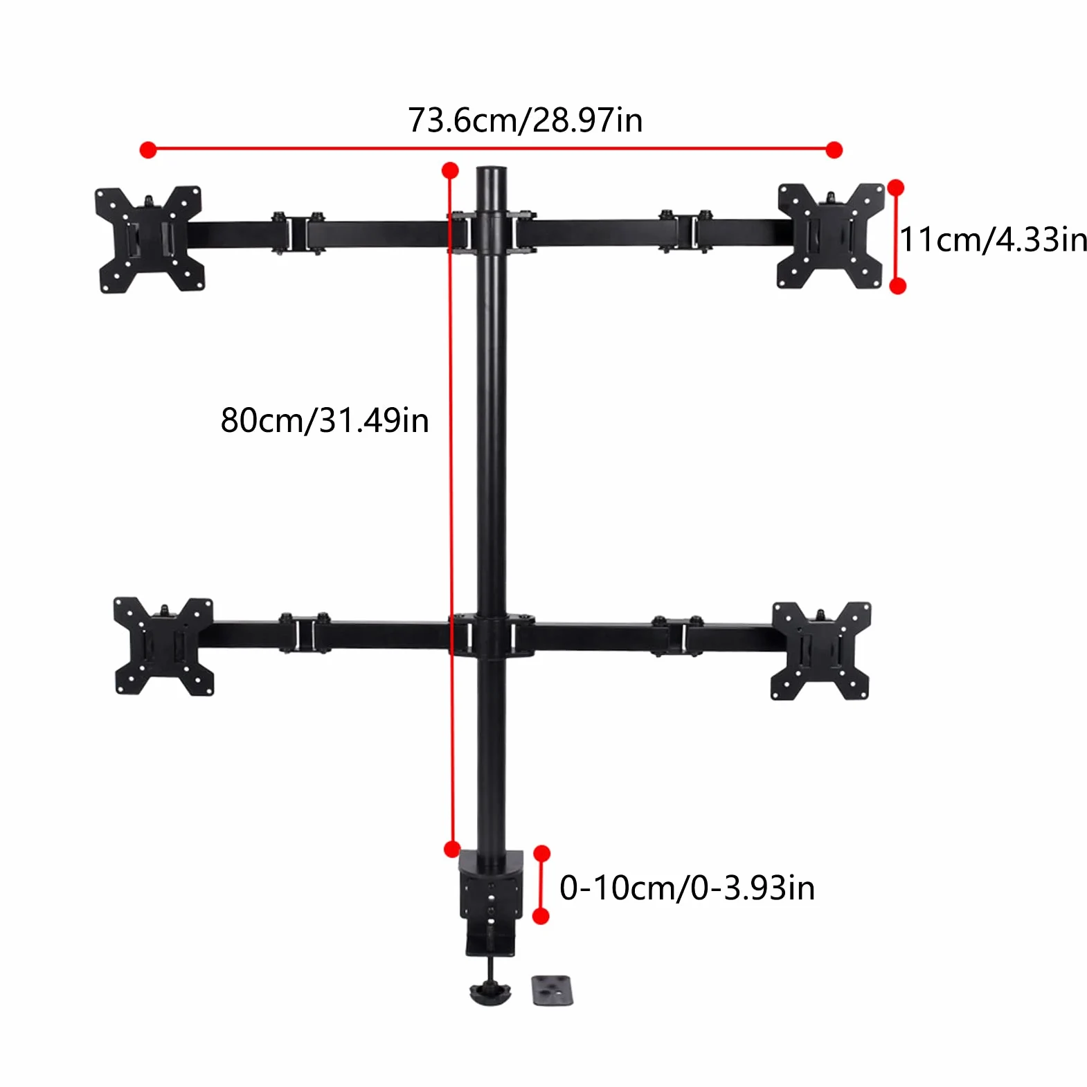 Supporto per monitor da 4 monitor, supporto per monitor da 9 kg (carico singolo braccio), adatto per schermi piatti fino a 27 pollici