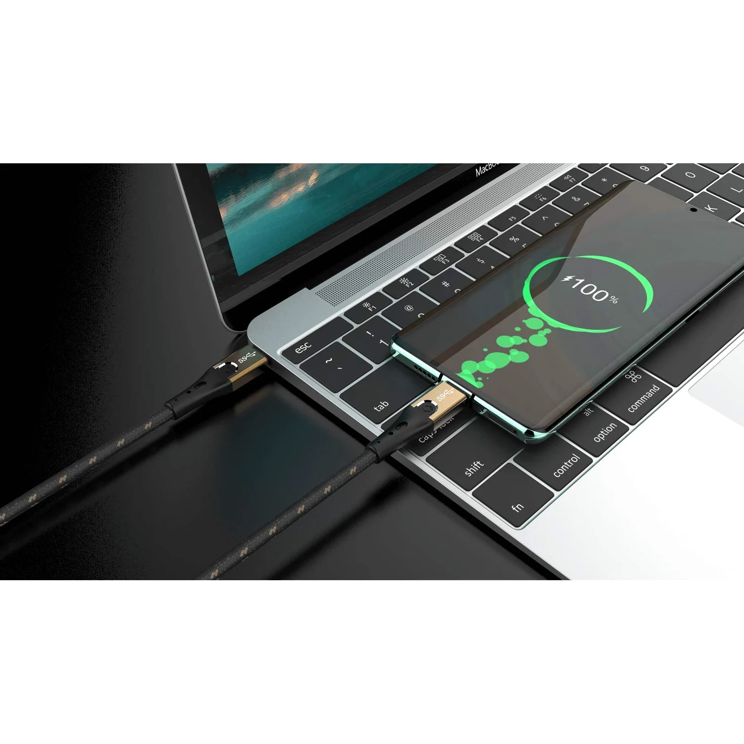 Oehlbach Primus Cavo USB tipo C a tipo C – State of The Art – Super Speed 10 Gbps 40 W Fast Charge veloce ad alta flessibilità HPOCC 3 schermature 4K 60Hz – Nero/Oro – 2 metri