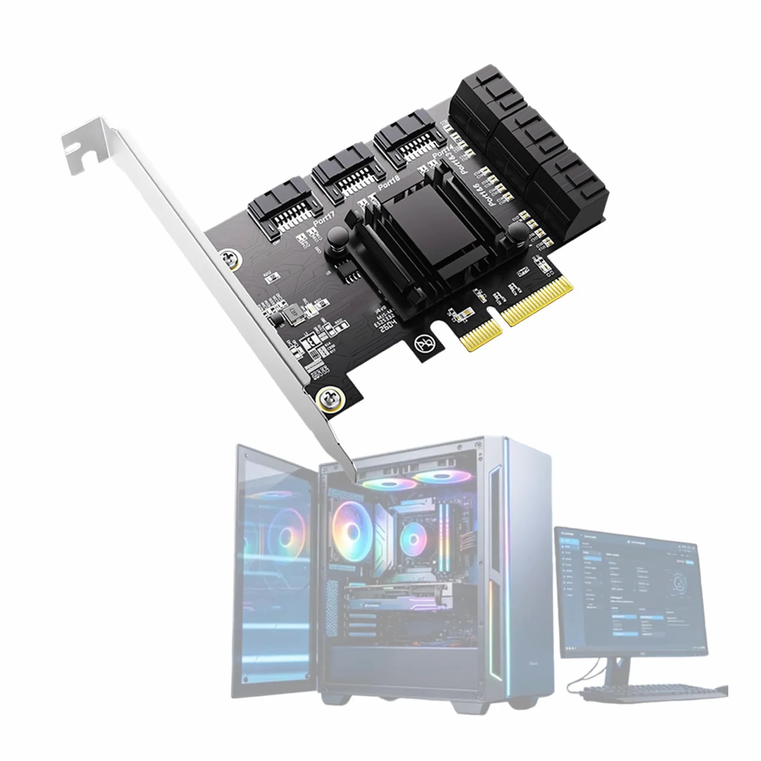 Scheda espansione PCIE a 9 Porte SATA3 0 con velocità trasferimento 6 Gbps per Nas Desktop e Adattatore per Disco Rigido Host Server