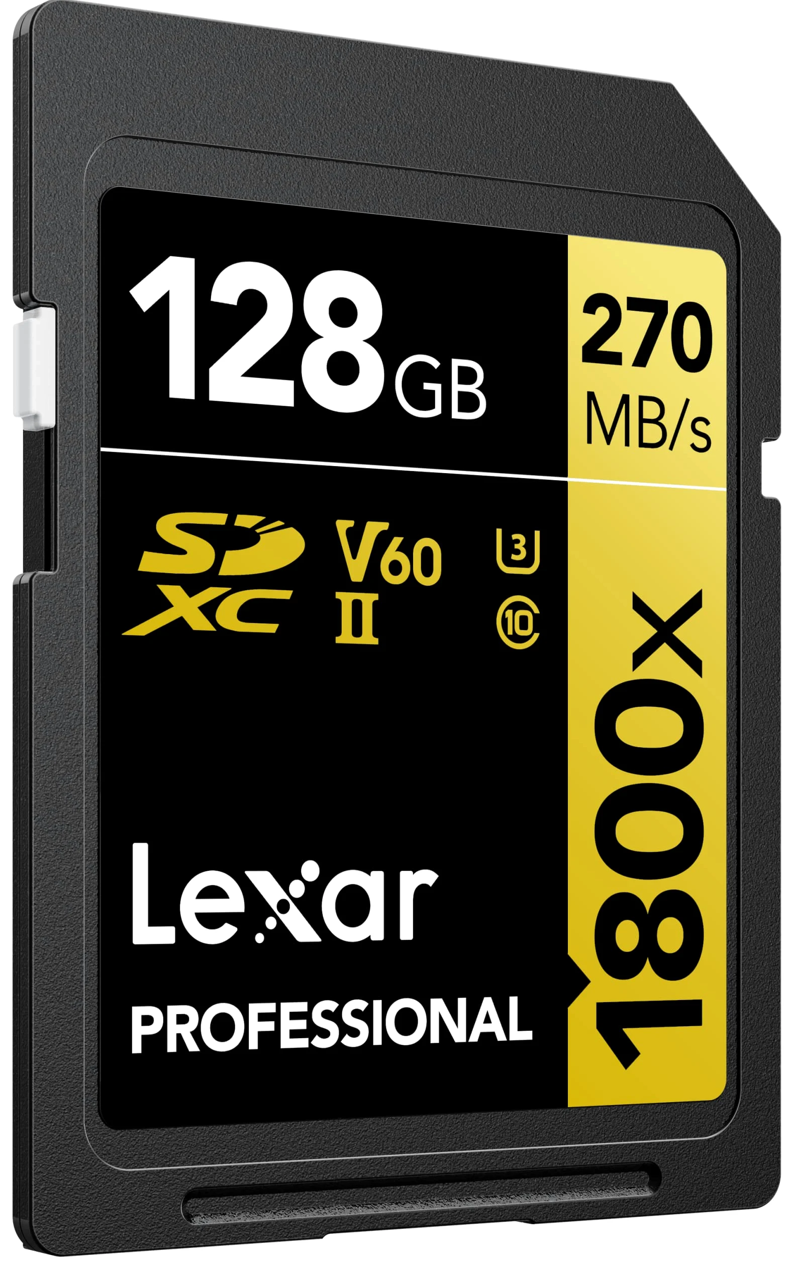 Lexar SDXC Professional 128GB 1800x UHS-II serie GOLD, Classe 10, U3, V60, per Registrazione video in 4K, nero