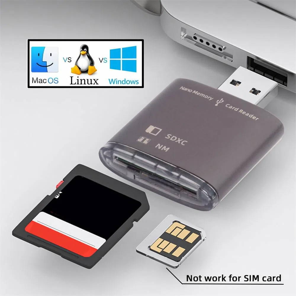 Xiwai Adattatore da USB 3.0 a NM Nano Memory Card e lettore di schede SD con scrittore a doppia porta per Mate Seial Phone & Camera & Laptop