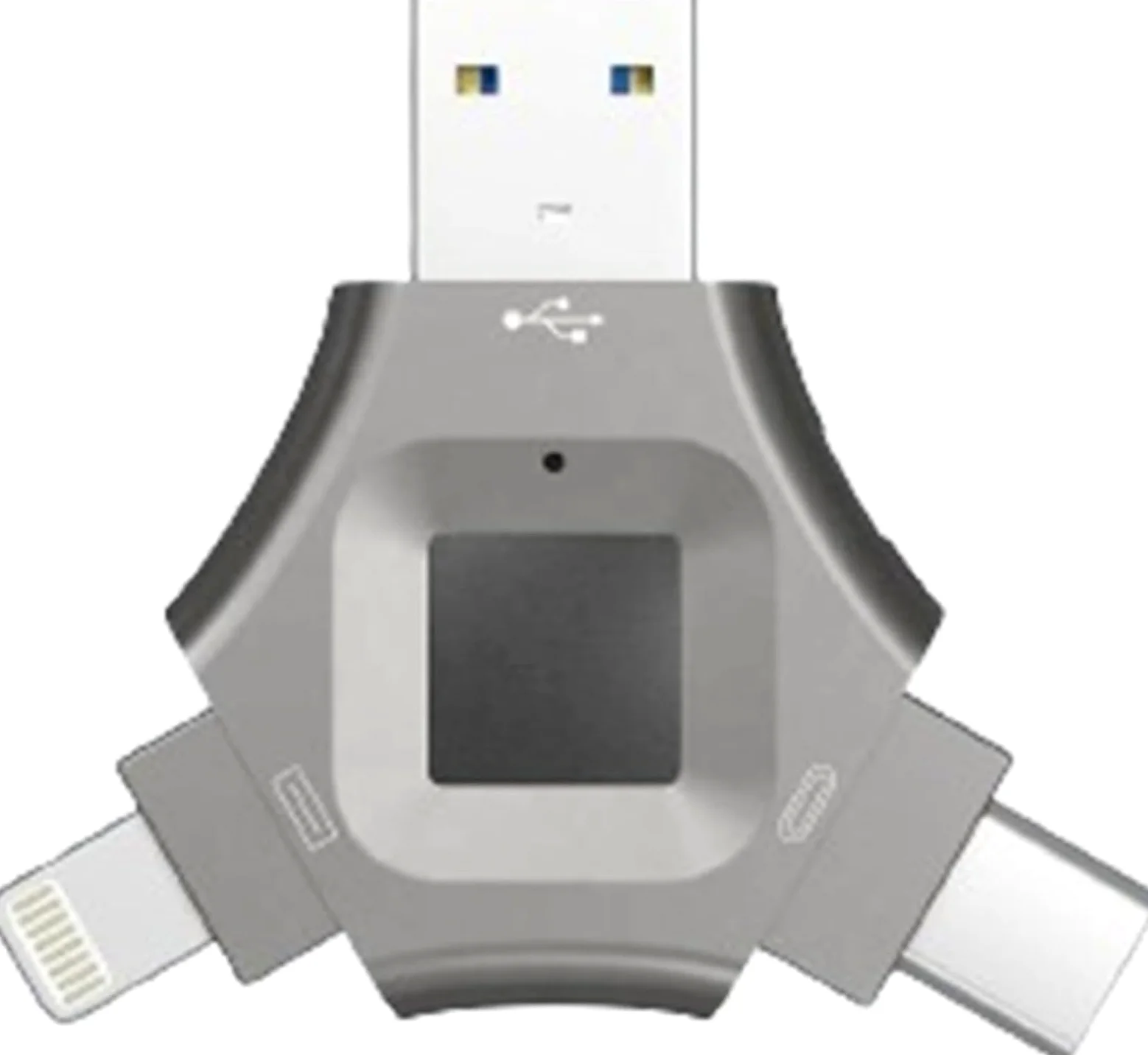 Chiavetta USB 3 in 1 con crittografo, chiavetta USB 3.0 multi-porta con Lightning, USB C e sicurezza delle impronte digitali per iPhone, Android e PC