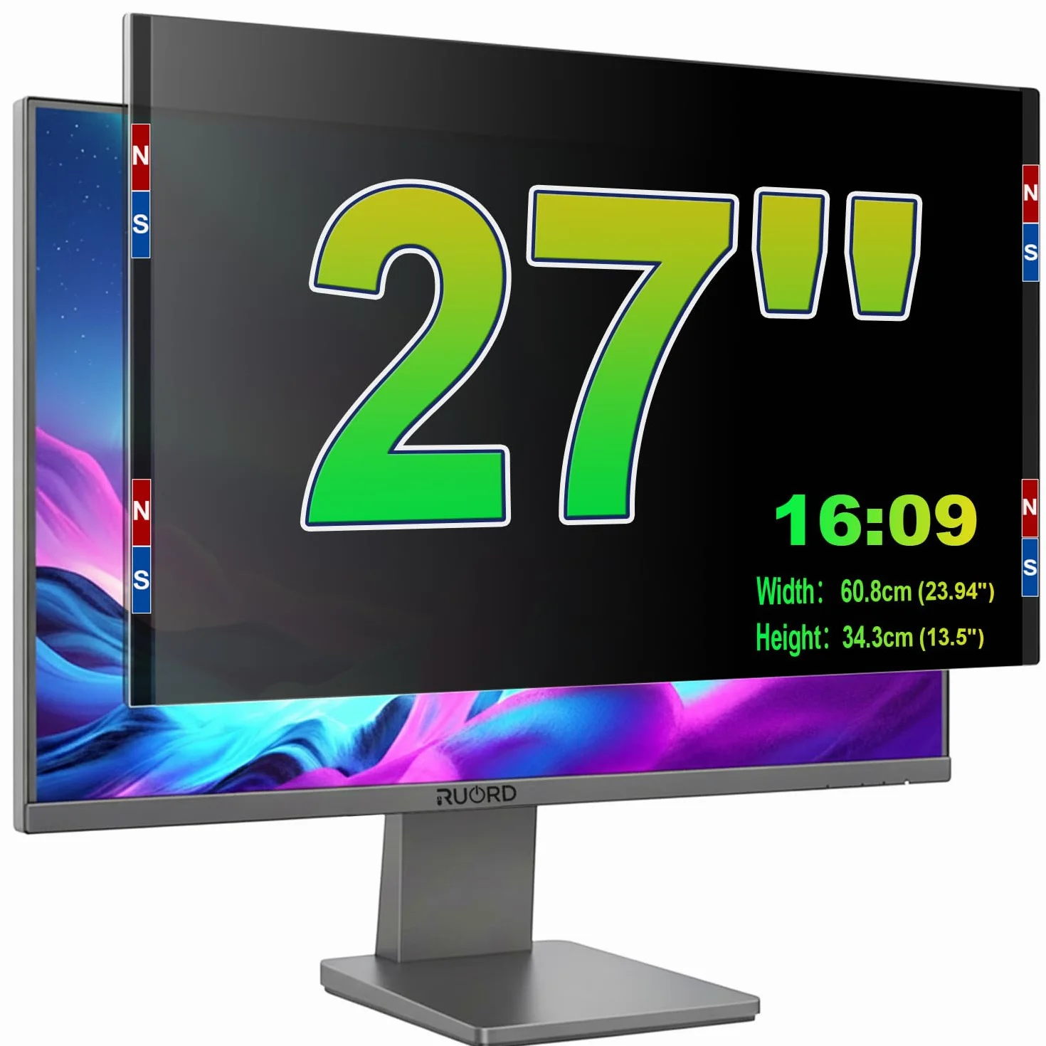 Pellicola protettiva magnetica per monitor da 27 pollici 16:9, filtro della luce blu e antiriflesso, pellicola protettiva rimovibile, filtro privacy utilizzabile su entrambi i lati
