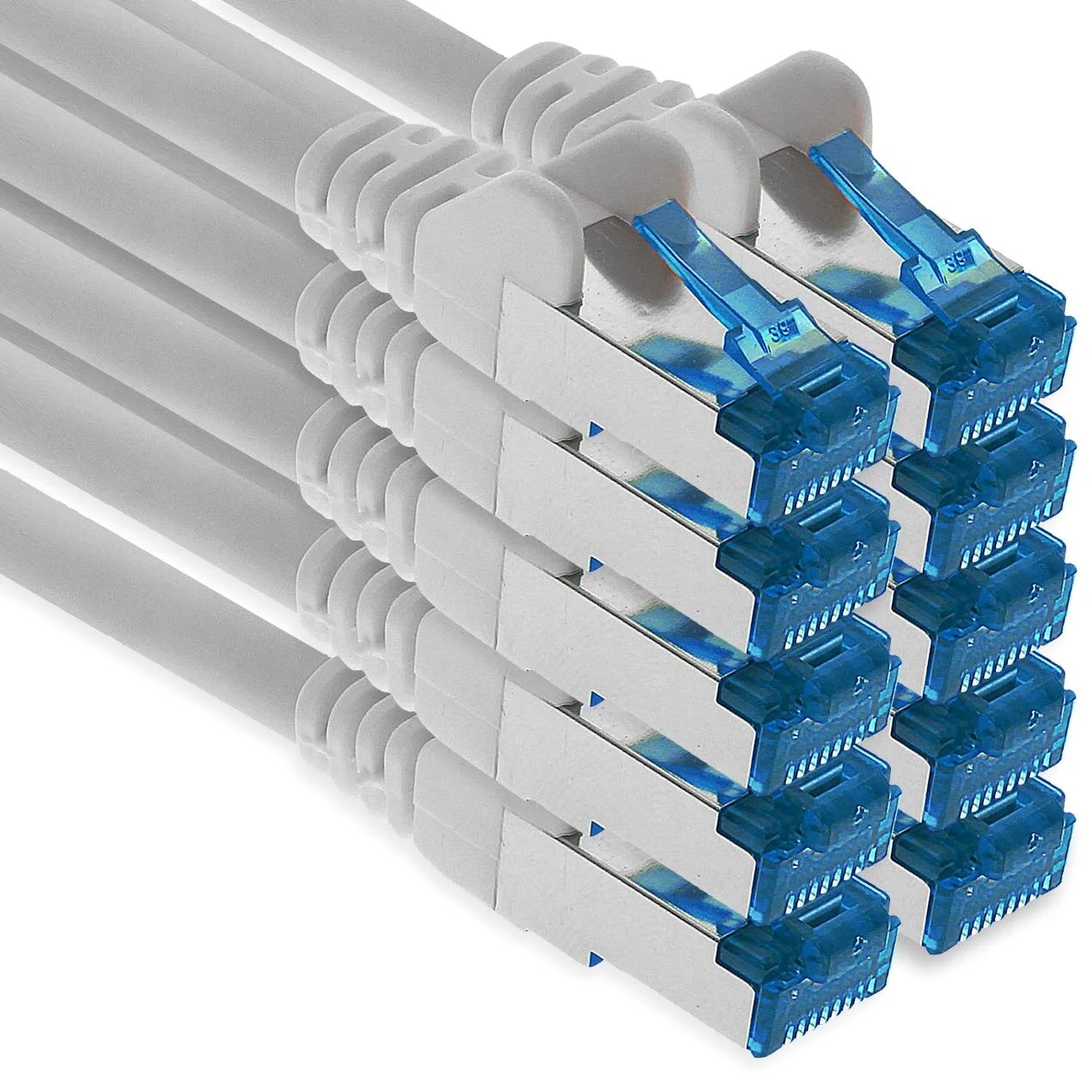 1aTTack.de 7,5 m - CAT.6 - Cavo di rete LAN Ethernet Gigabit RJ45 CAT 6 Cavo patch A 10000 Mbit s Sftp Pimf 500 MHz compatibile con CAT5 CAT6 CAT7 Cat8 bianco - 10 pezzi