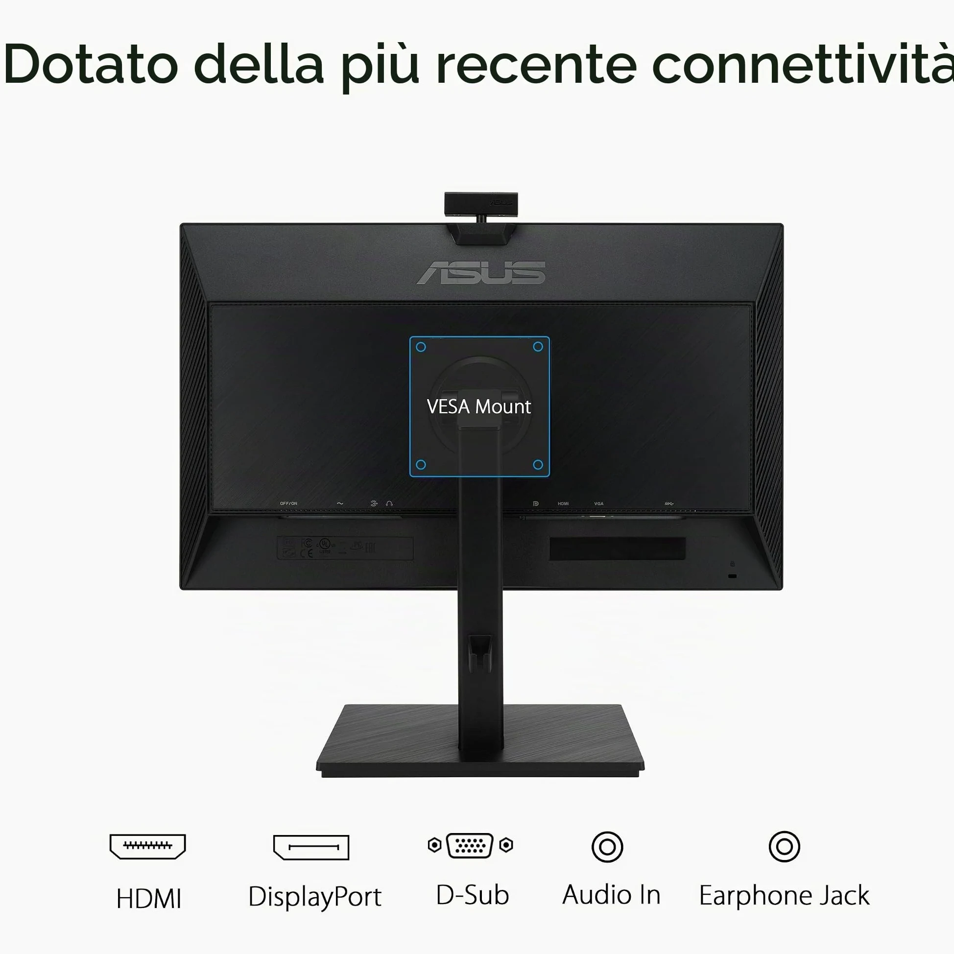 ASUS BE24EQSK, Monitor per Video Conferenze da 23,8" IPS Full HD, Nero | Design Senza Cornice, Webcam FHD, Porta per il Microfono e HDMI, Altoparlanti, Tecnologia Eye Care e Anti-Sfarfallio