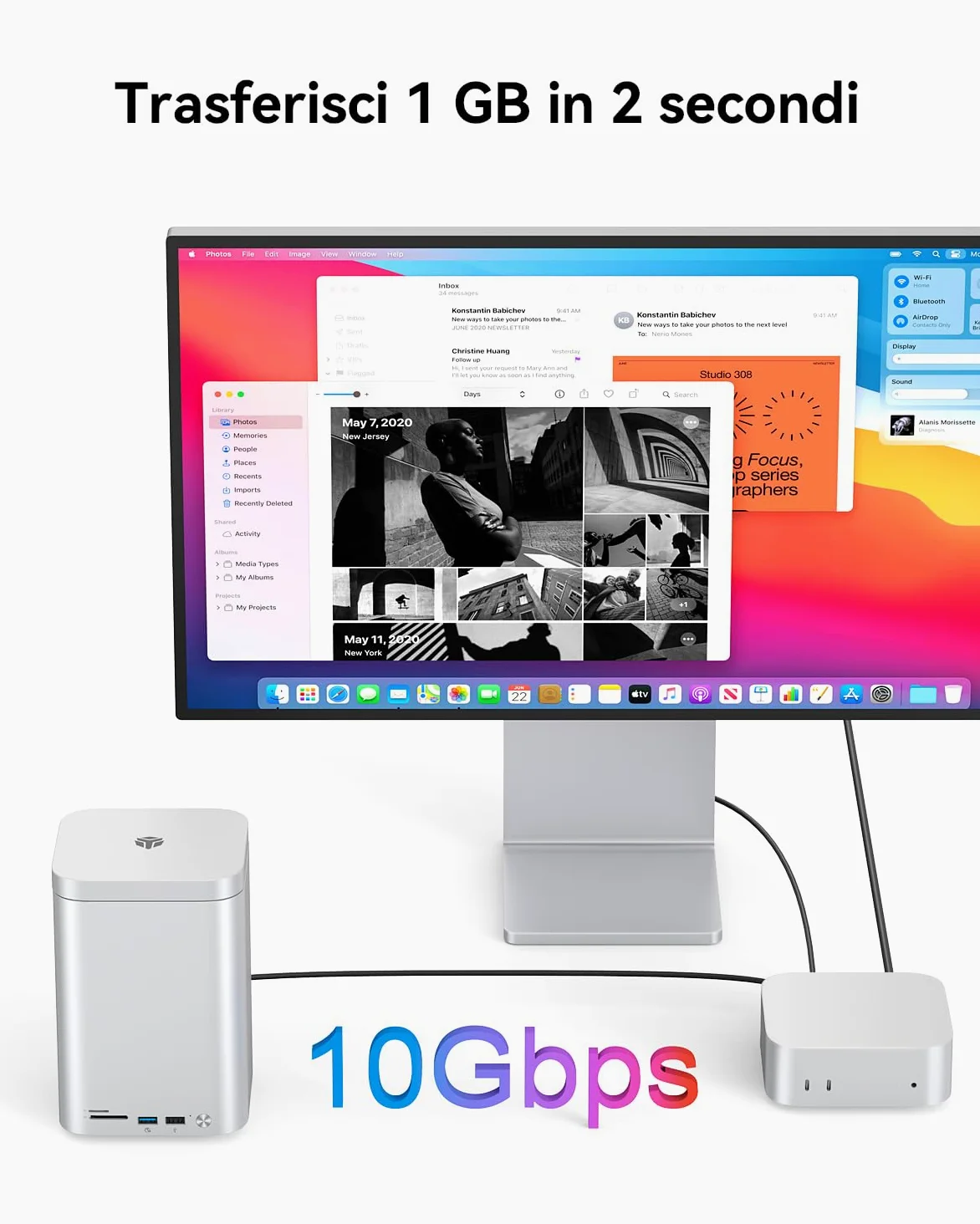 Yottamaster 2 Bay 10Gbps RAID Case per Disco Rigido, USB-C 10Gbps per 2,5"/3,5" SATA HDD/SSD + M.2 NVMe/SATA, Fino a 56TB, Hub USB, Lettore SD/TF, Case in Alluminio con Ventola (Senza Disco)