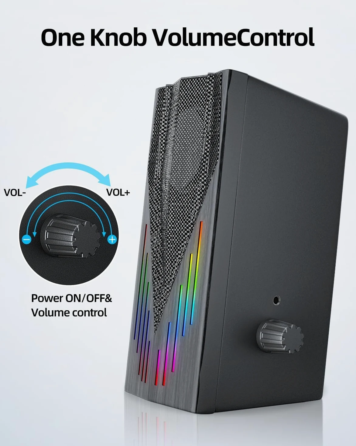 Uakinat Altoparlanti per computer con 6 luci RGB colorate, alimentati tramite USB AUX da 3,5 mm con suono stereo forte, ingresso cuffie per desktop, PC/laptop/tablet telefono