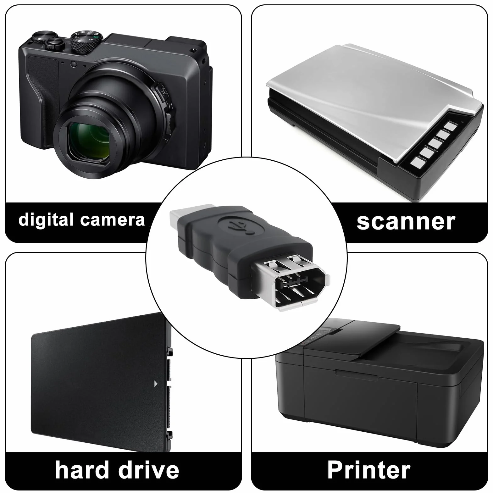 Create idea Firewire IEEE 1394 6 Pin Femmina a USB Maschio Adattatore Convertitore Spina per Stampanti Fotocamere Digitali Scanner 2pcs