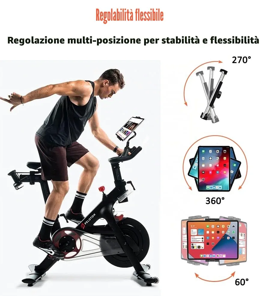 Oilcan Porta Tablet Tapis Roulant, Collo Oca Supporto Tablet Manubrio Bicicletta Ellittica Passeggino Sedia Rotelle con Braccio Regolabile, per iPad Pro Air Pro, Lenovo, Fire, iPhone (4-12.9")
