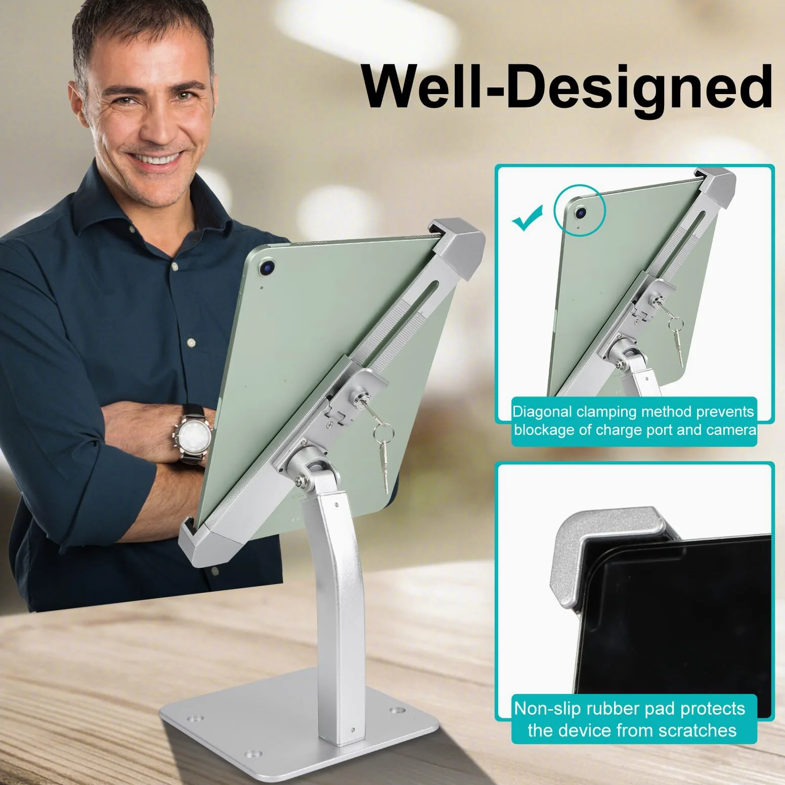 GDZN Supporto Tablet Antifurto Tavolo - Supporto iPad Sicurezza Antitaccheggio con Serratura e Chiave per Scrivania, Chiosco, Negozio/POS, Reception, Compatibile con iPad Pro, Samsung Tab, da 7-11"