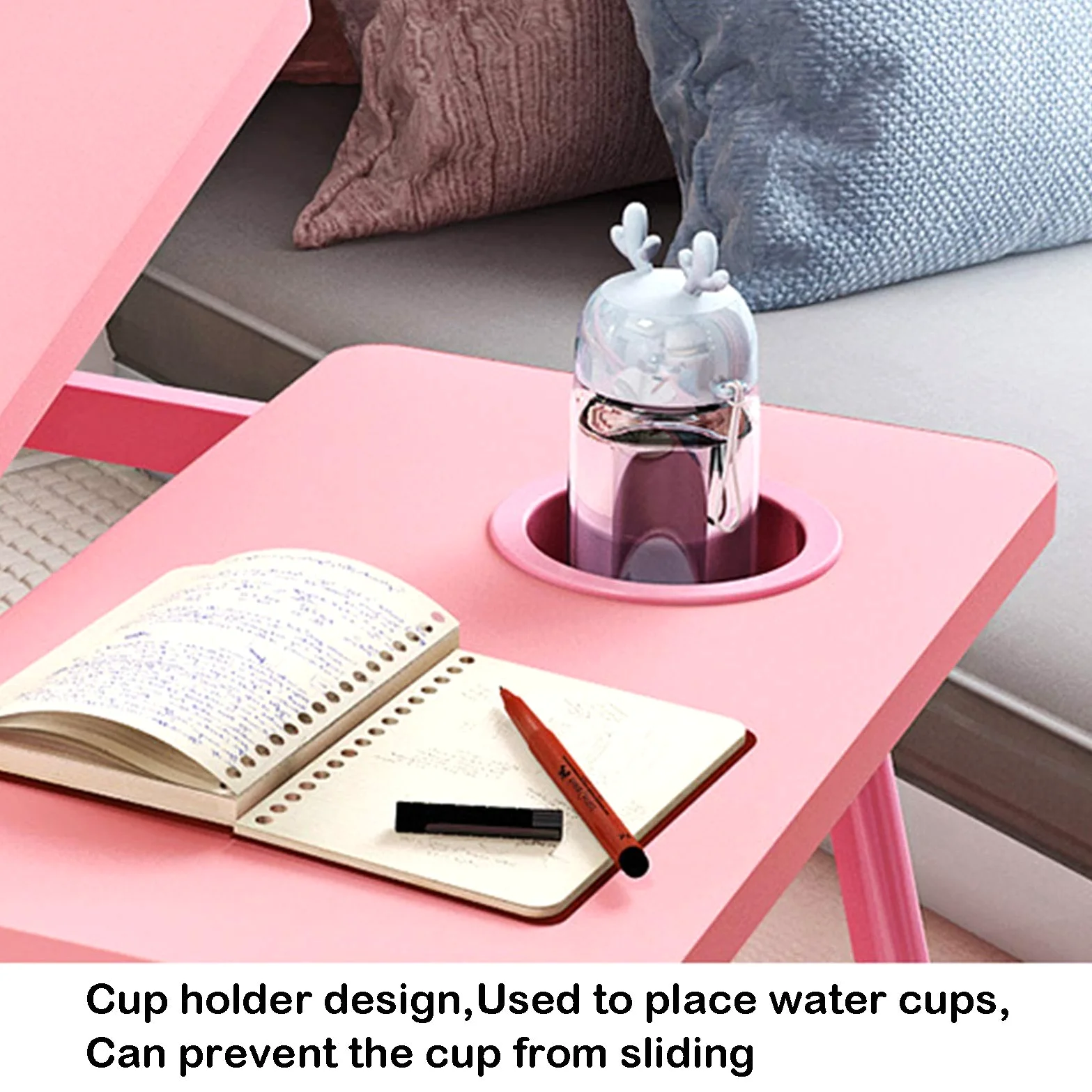 RENRUIRUI- Tavolo Pieghevole da Letto Laptop da Casa Piccola E Compatta per Dormitorio per Studenti con Portabicchieri E Ripiano Inclinabile (Color : Pink)