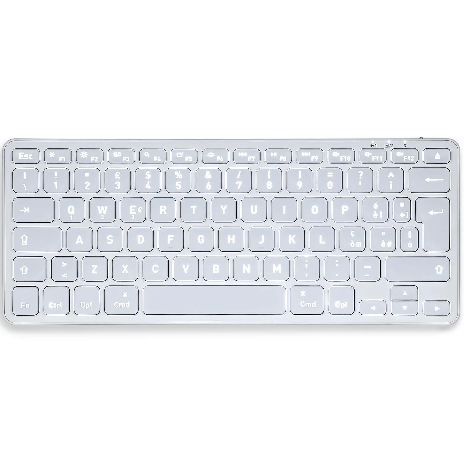 Perixx PERIBOARD-832M Tastiera Wireless Mini Retroilluminata, Bluetooth 5.1, Tasti a Forbice, Ricarica USB-C, Compatibile con macOS 11.2.1+, Layout Italiano QWERTY, Bianco