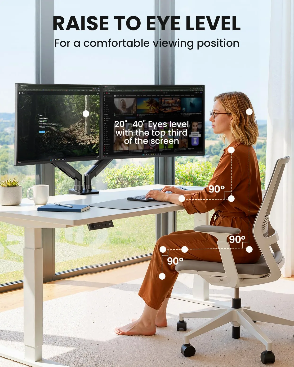 ErGear Braccio Monitor, Braccio Monitor Doppio Regolabile per Schermi 13-32″, Supporto Monitor Scrivania Computer a Installazione Rapida con VESA, Carico Massimo 9 kg, VESA Max 100x100mm