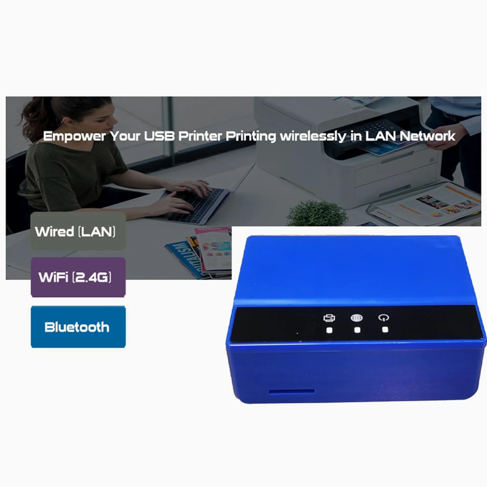 2X Server di Stampa Bluetooth Ethernet WiFi, Trasforma La Tua Stampante USB in Una Stampante Wireless. Spina UE