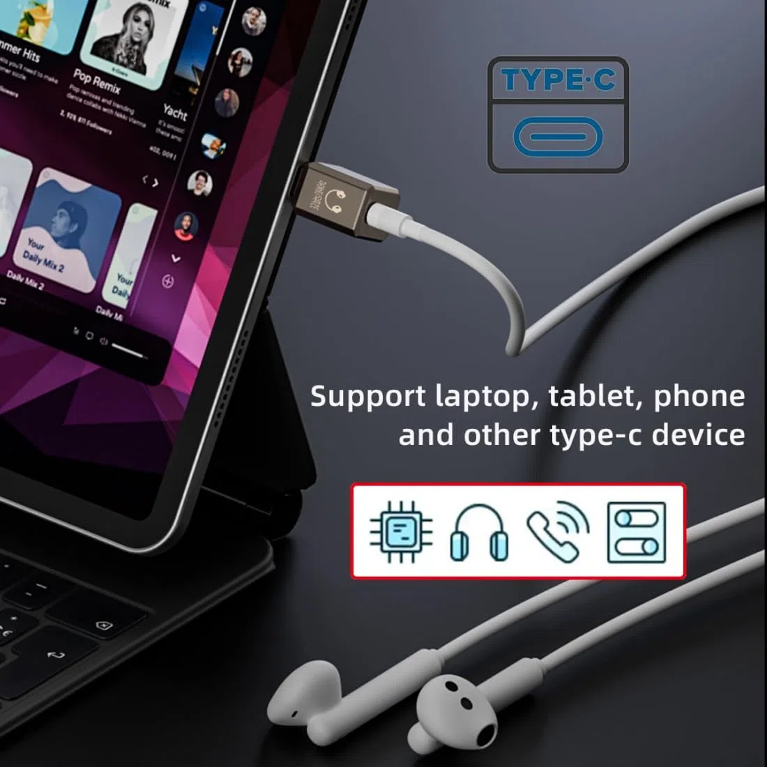 ChenYang Adattatore da USB C a jack per cuffie da 3,5 mm, compatibile con alta risoluzione a 32 bit, 384 KHz, qualità audio HiFi con chip DAC