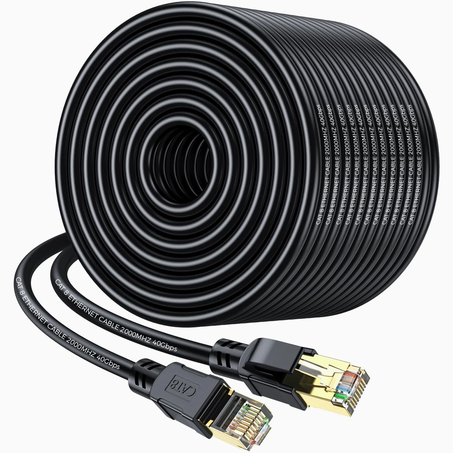 Cavo Ethernet Cat 8 50 metri, cavo patch LAN ad alta velocità per reti pesanti 20Gbps 2000Mhz con connettore RJ45 placcato oro